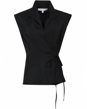Black V Neck Wrap Blouse