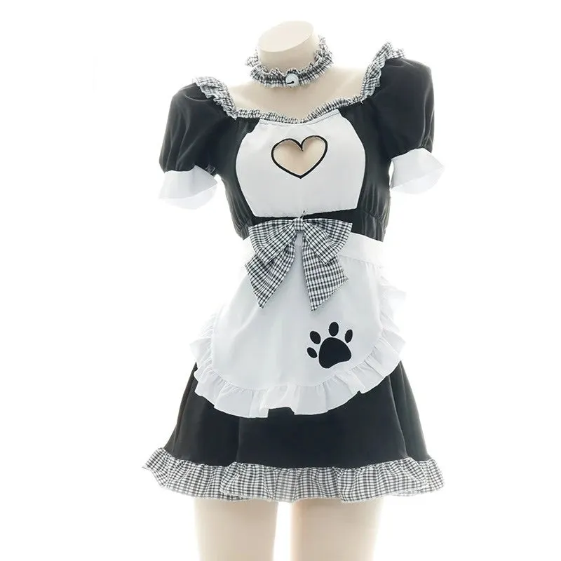 BLACK WHITE PLAID HOLLOW LOVE CAT MAID OUTFIT UB2601