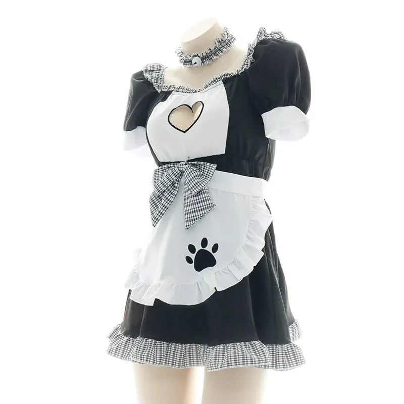 BLACK WHITE PLAID HOLLOW LOVE CAT MAID OUTFIT UB2601