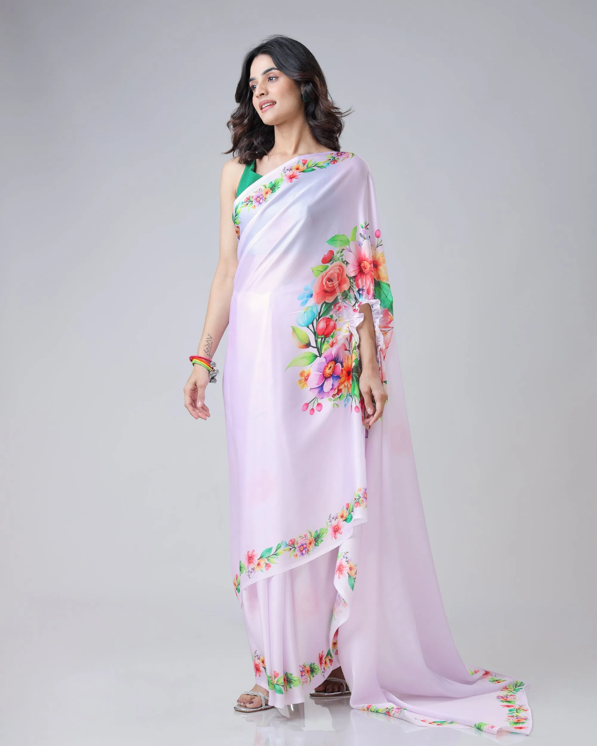 Blooming Multi-Color Floral Freehand Saree