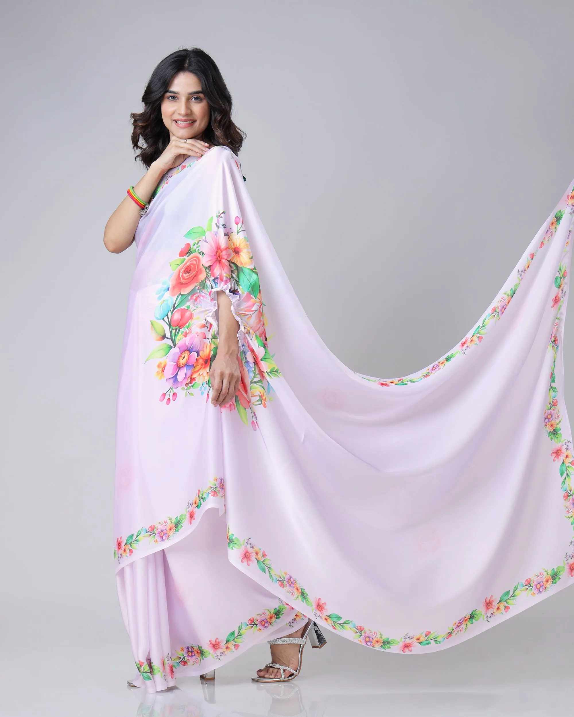 Blooming Multi-Color Floral Freehand Saree