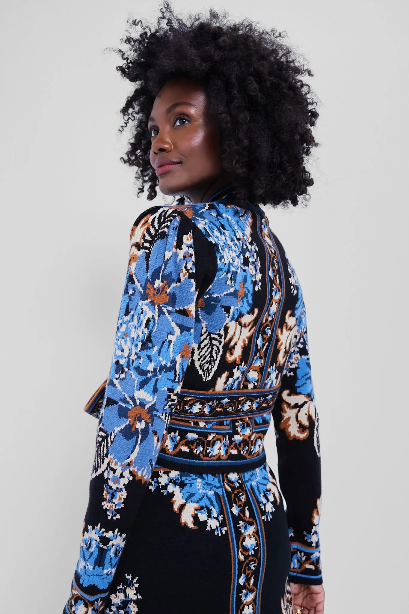 Blossom Tapestry Knit Wrap Blouse