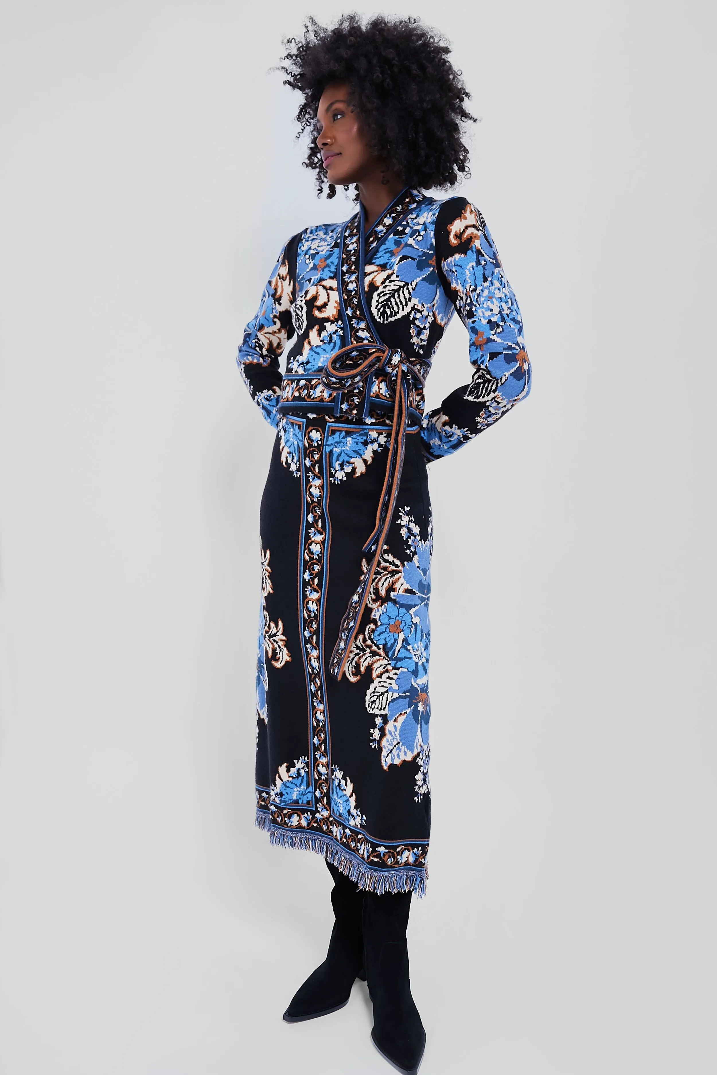 Blossom Tapestry Knit Wrap Blouse