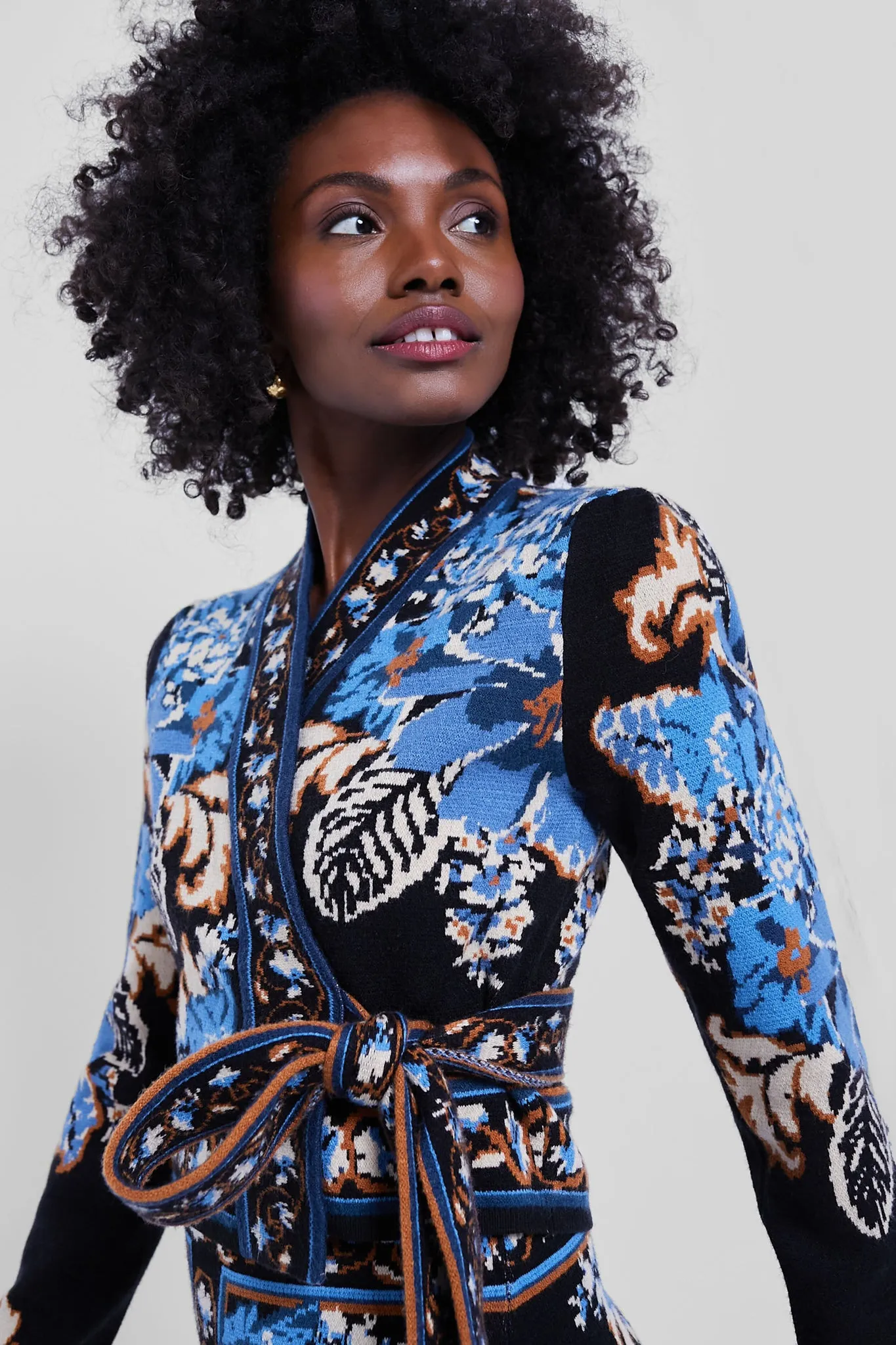 Blossom Tapestry Knit Wrap Blouse