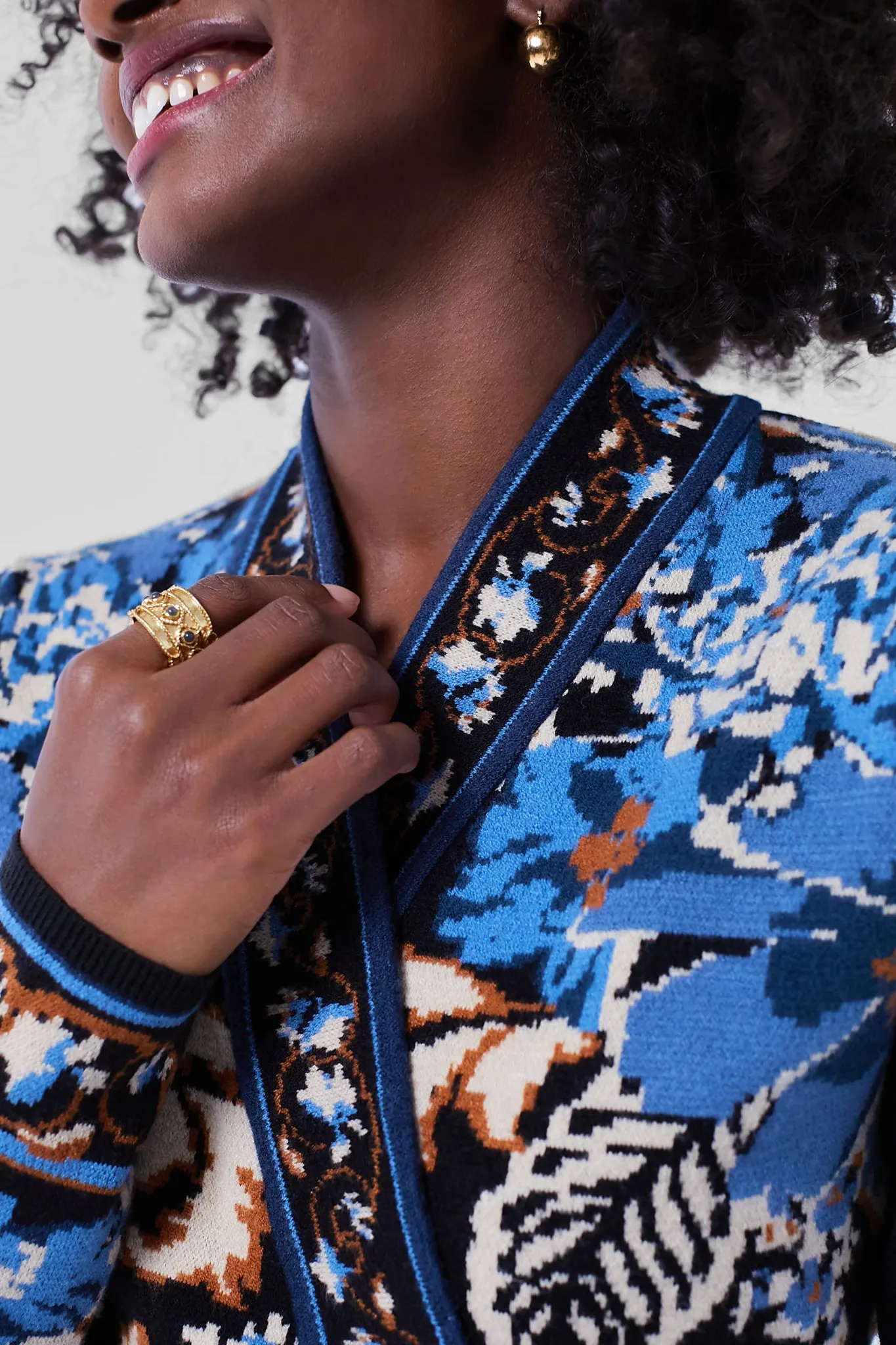 Blossom Tapestry Knit Wrap Blouse