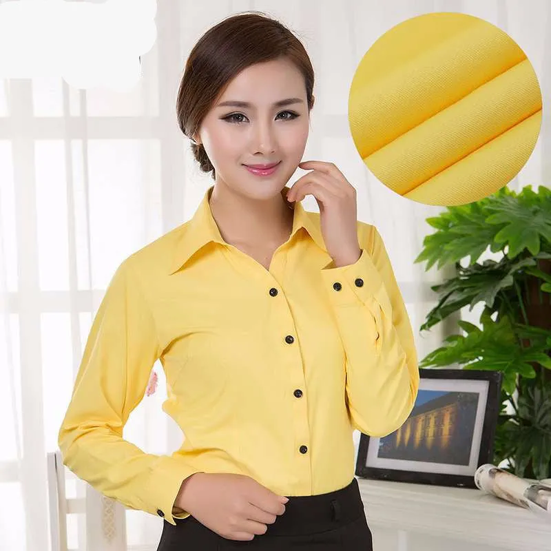 Blouses Shirts Office Lady Work Wear Plus Size Long Sleeve Cotton Basic Shirts Formal Women Blouses Tops