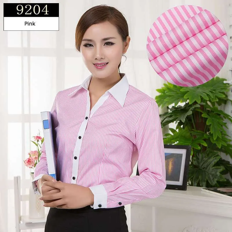 Blouses Shirts Office Lady Work Wear Plus Size Long Sleeve Cotton Basic Shirts Formal Women Blouses Tops