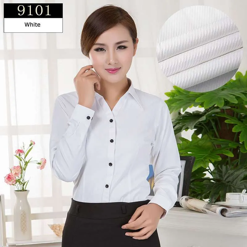 Blouses Shirts Office Lady Work Wear Plus Size Long Sleeve Cotton Basic Shirts Formal Women Blouses Tops