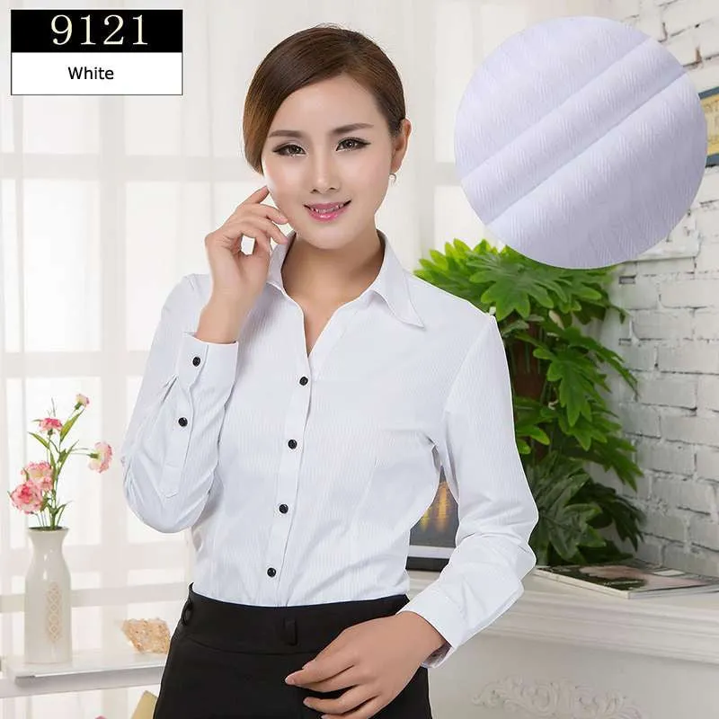 Blouses Shirts Office Lady Work Wear Plus Size Long Sleeve Cotton Basic Shirts Formal Women Blouses Tops