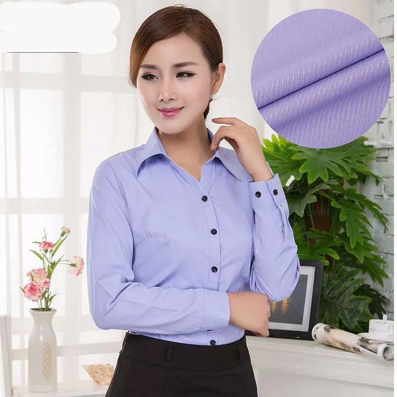 Blouses Shirts Office Lady Work Wear Plus Size Long Sleeve Cotton Basic Shirts Formal Women Blouses Tops