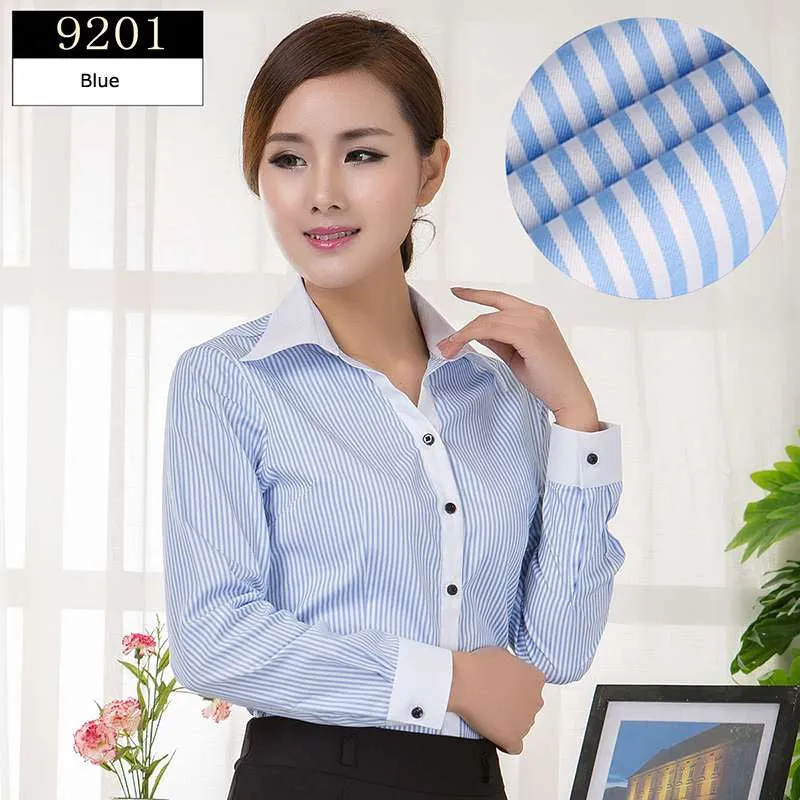 Blouses Shirts Office Lady Work Wear Plus Size Long Sleeve Cotton Basic Shirts Formal Women Blouses Tops