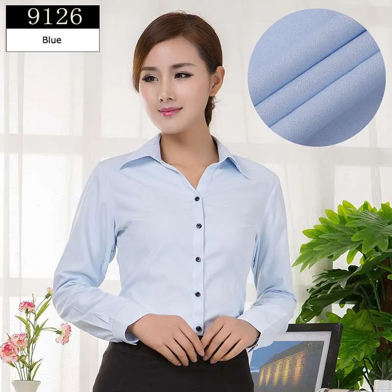 Blouses Shirts Office Lady Work Wear Plus Size Long Sleeve Cotton Basic Shirts Formal Women Blouses Tops