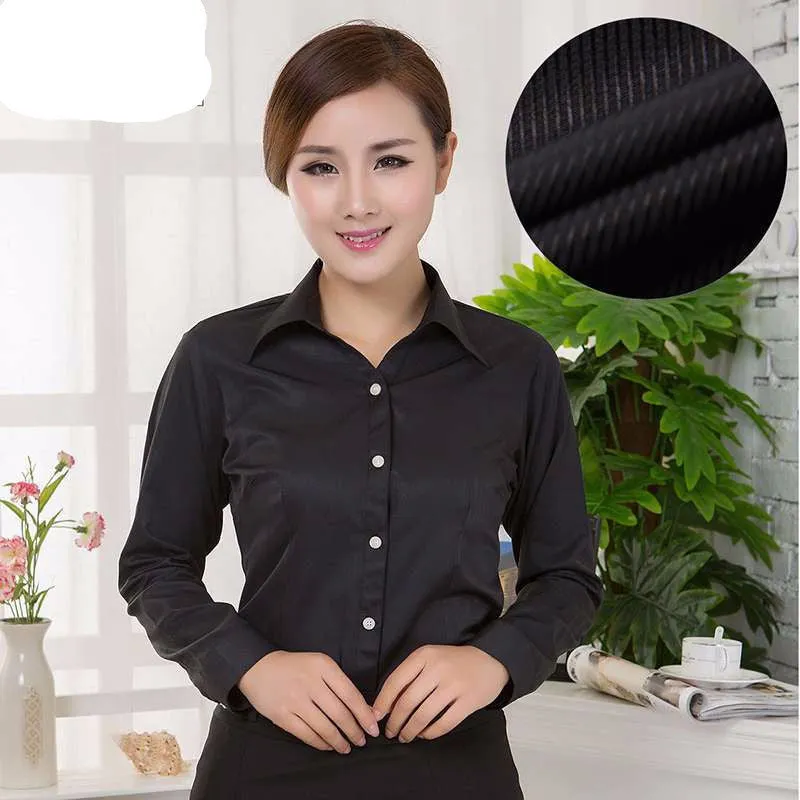 Blouses Shirts Office Lady Work Wear Plus Size Long Sleeve Cotton Basic Shirts Formal Women Blouses Tops