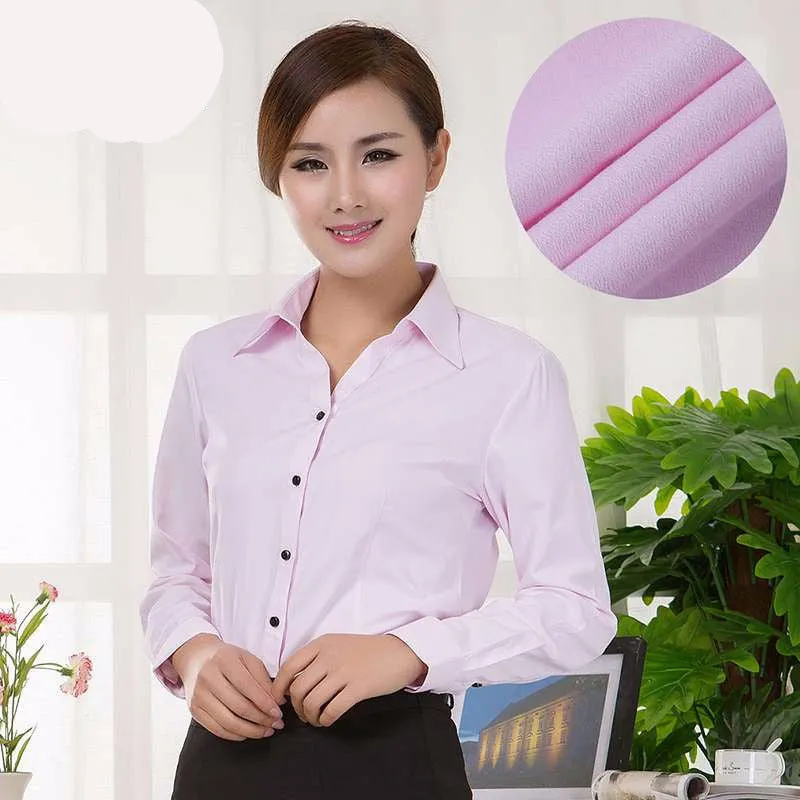 Blouses Shirts Office Lady Work Wear Plus Size Long Sleeve Cotton Basic Shirts Formal Women Blouses Tops