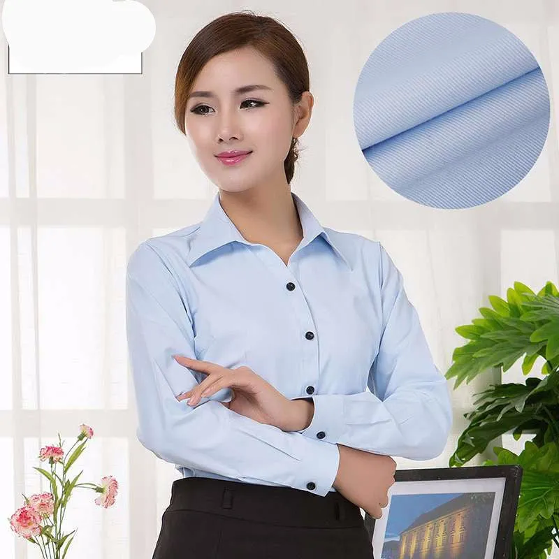 Blouses Shirts Office Lady Work Wear Plus Size Long Sleeve Cotton Basic Shirts Formal Women Blouses Tops