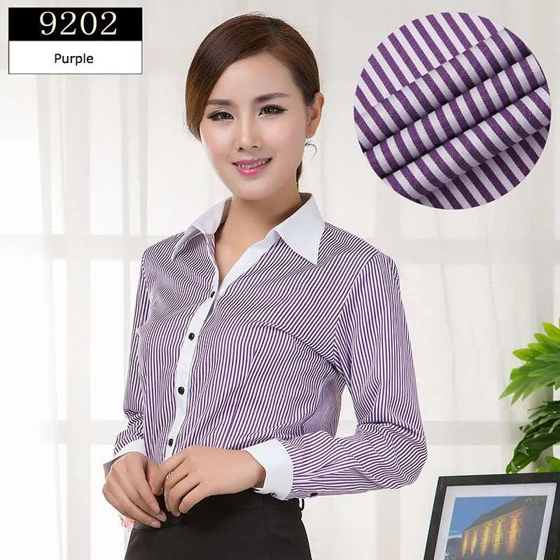 Blouses Shirts Office Lady Work Wear Plus Size Long Sleeve Cotton Basic Shirts Formal Women Blouses Tops