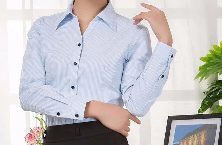 Blouses Shirts Office Lady Work Wear Plus Size Long Sleeve Cotton Basic Shirts Formal Women Blouses Tops