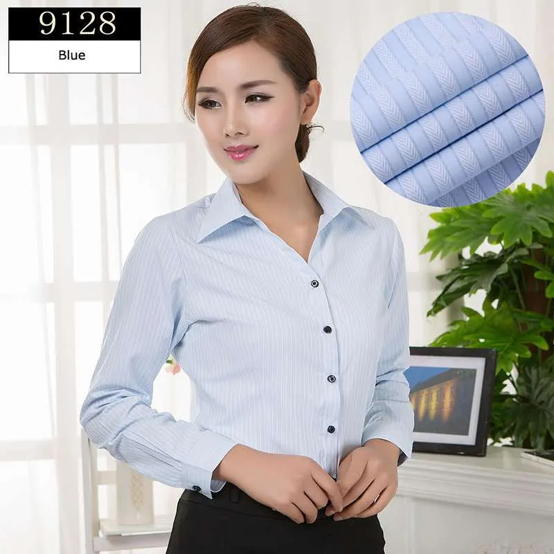 Blouses Shirts Office Lady Work Wear Plus Size Long Sleeve Cotton Basic Shirts Formal Women Blouses Tops