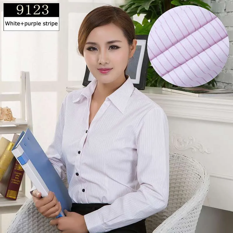 Blouses Shirts Office Lady Work Wear Plus Size Long Sleeve Cotton Basic Shirts Formal Women Blouses Tops