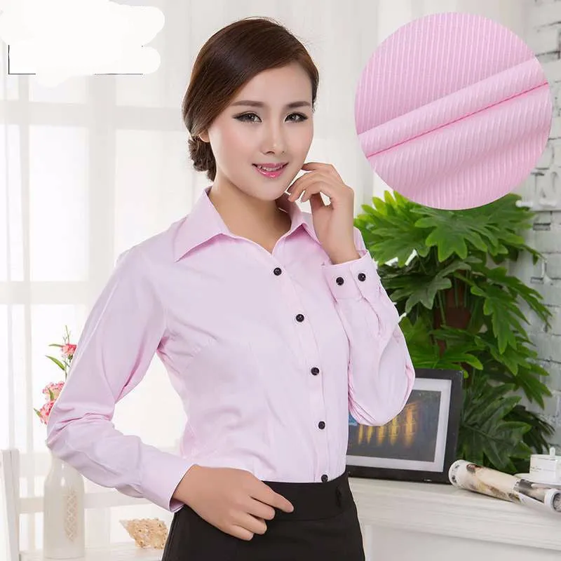 Blouses Shirts Office Lady Work Wear Plus Size Long Sleeve Cotton Basic Shirts Formal Women Blouses Tops