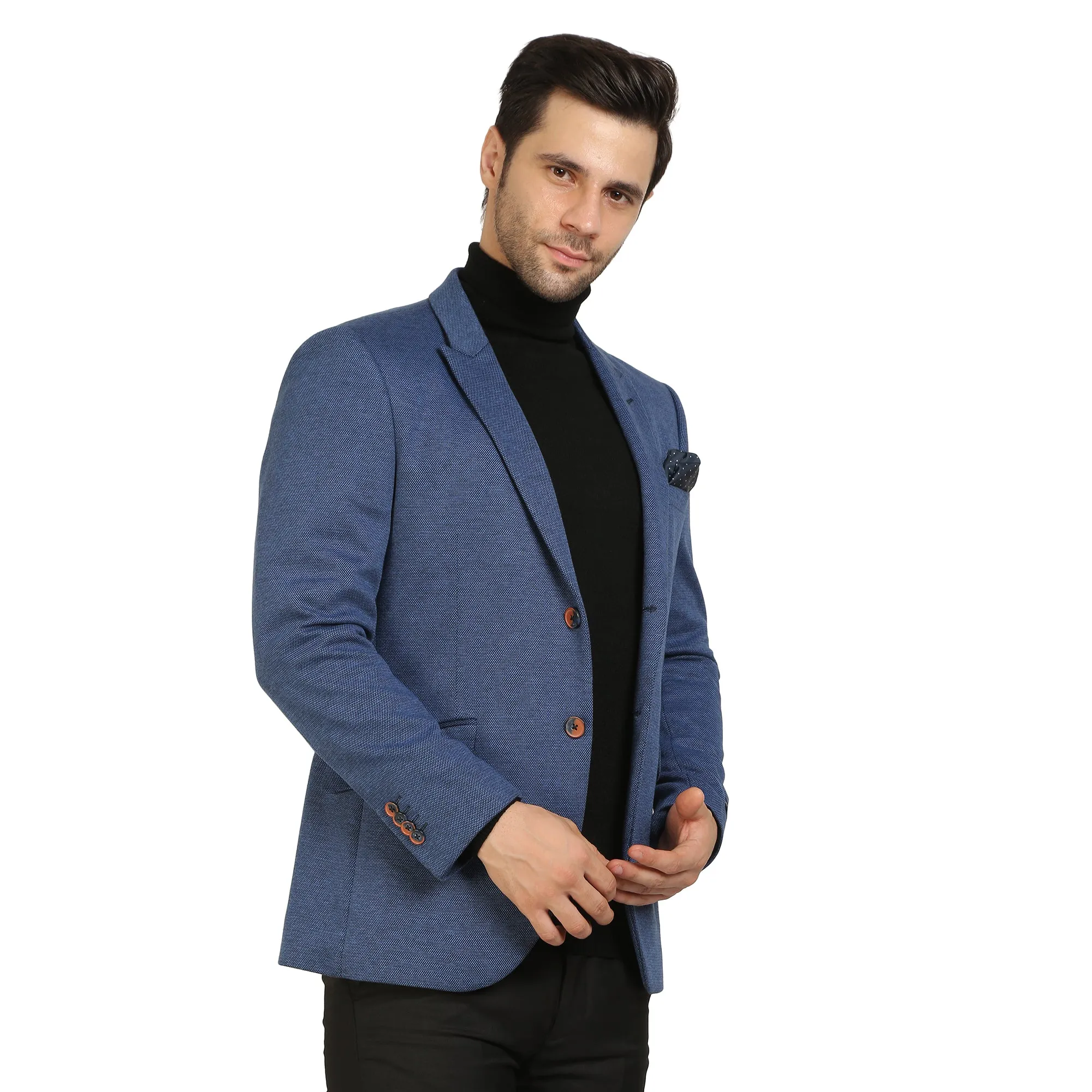 Blue Knit Peak Collar Jacket