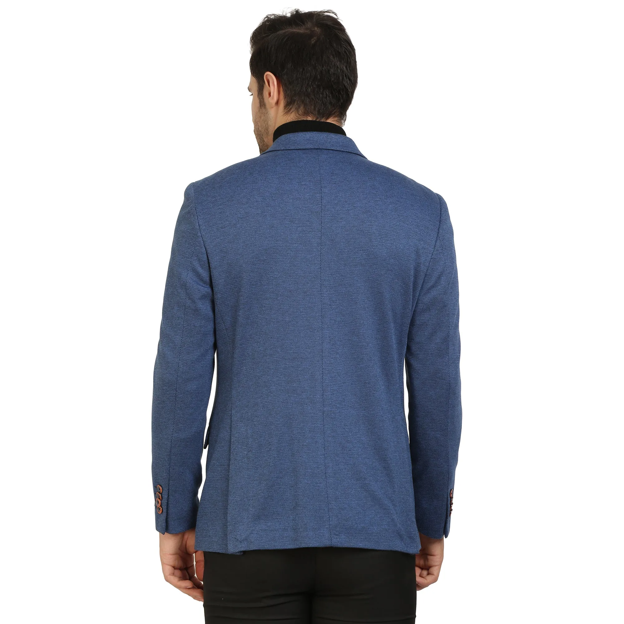 Blue Knit Peak Collar Jacket