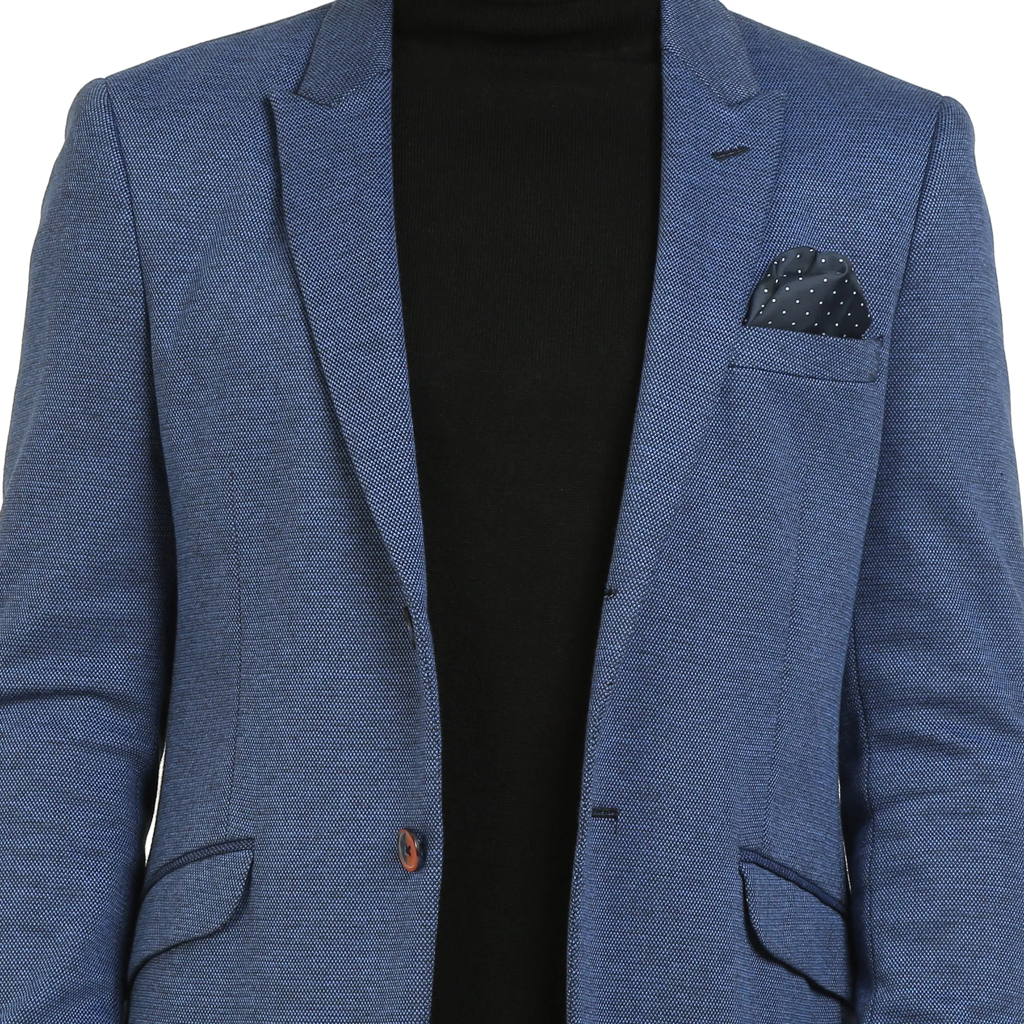 Blue Knit Peak Collar Jacket