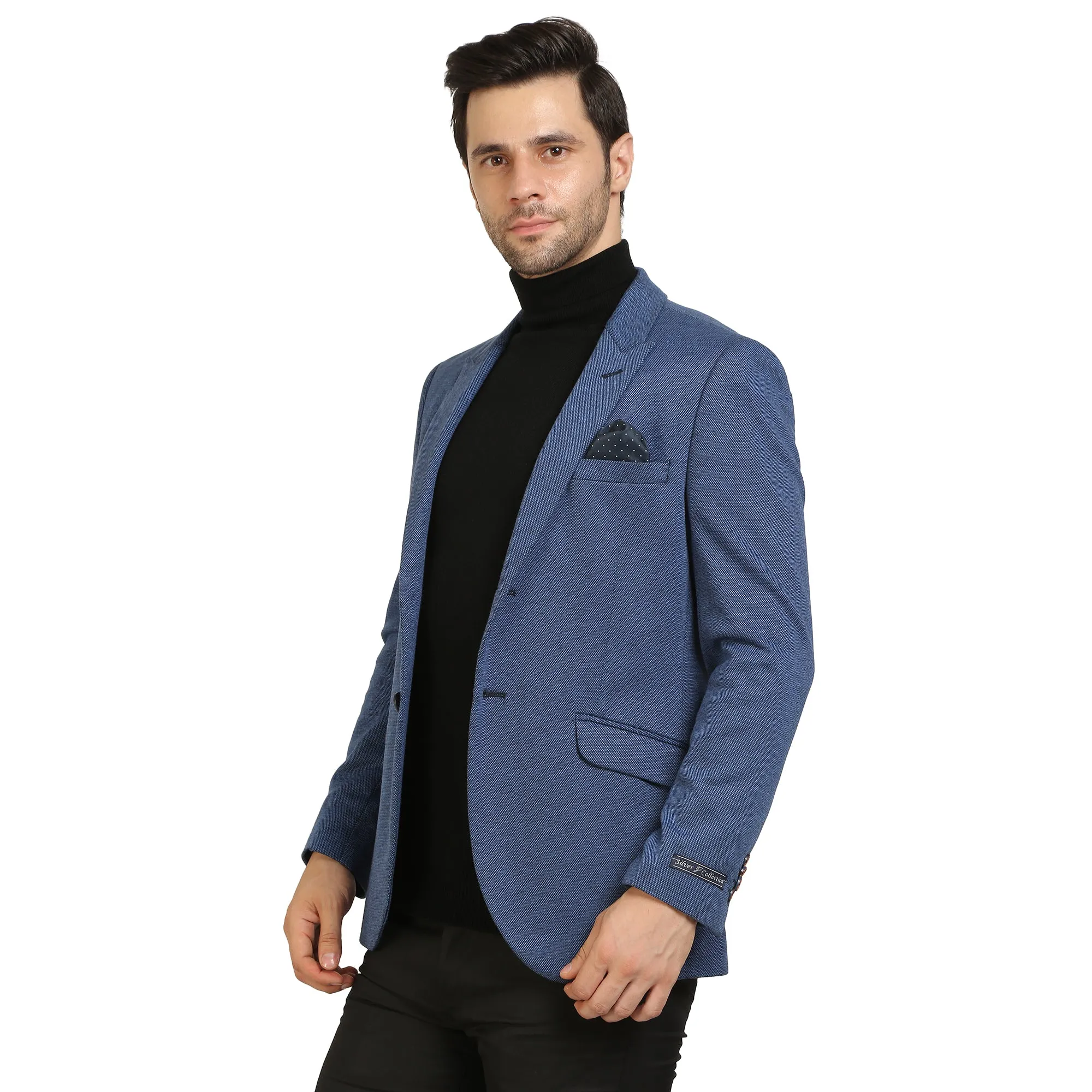 Blue Knit Peak Collar Jacket