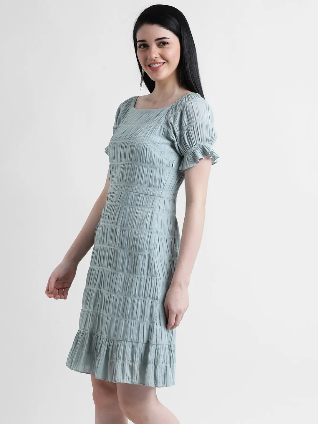 Blue Solid Peplum Dress