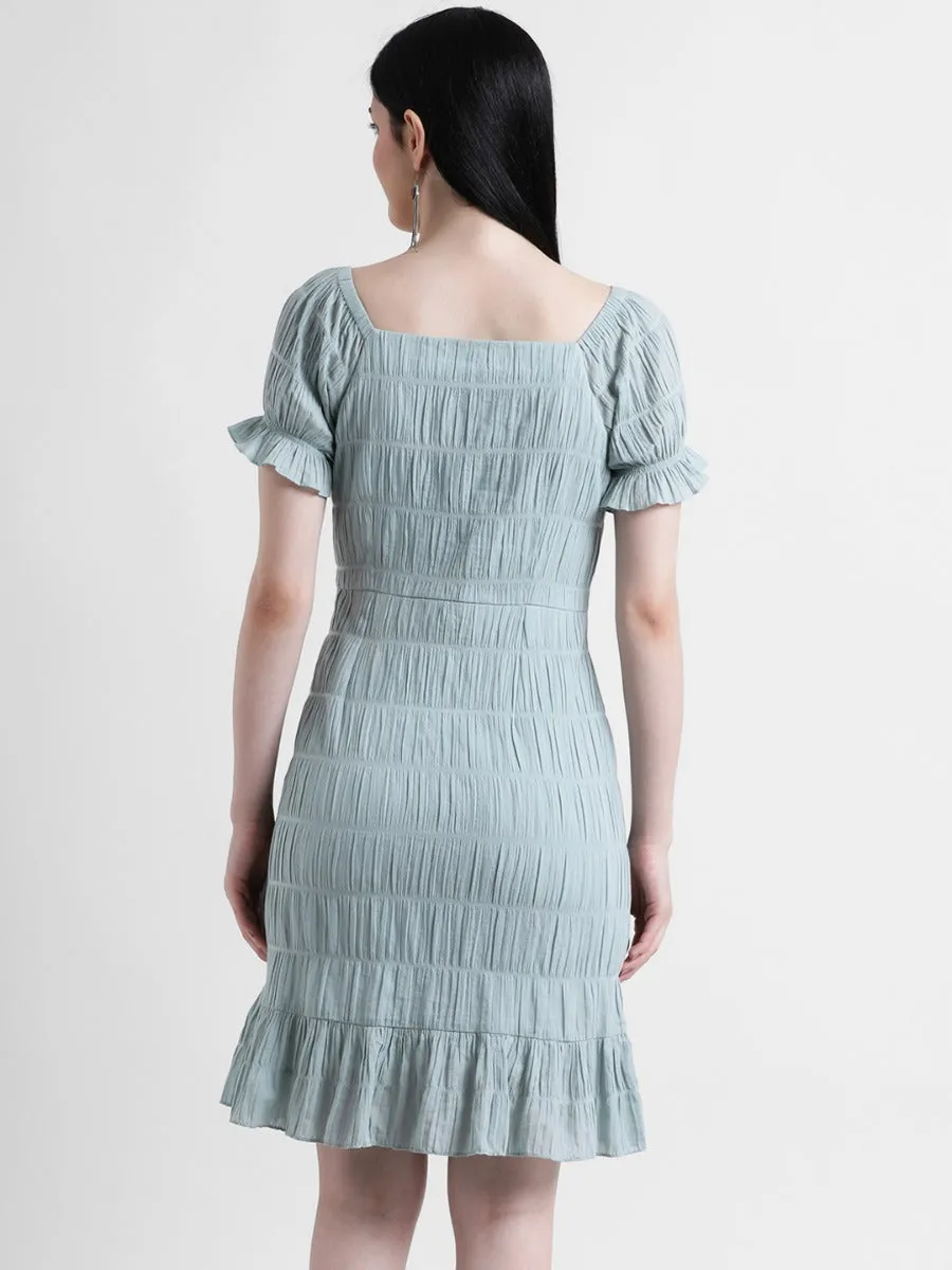 Blue Solid Peplum Dress