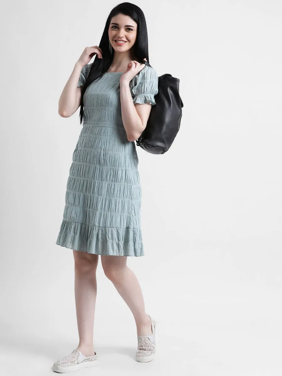 Blue Solid Peplum Dress