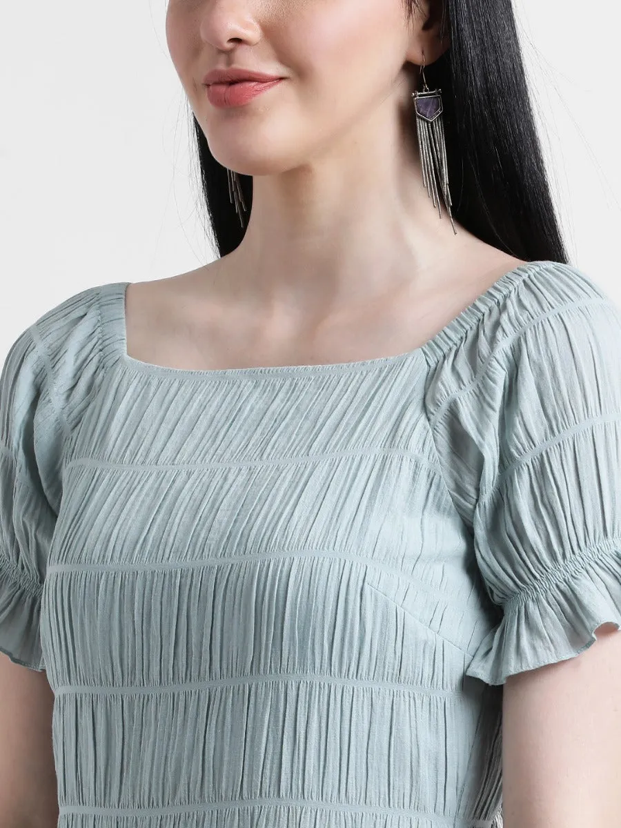 Blue Solid Peplum Dress