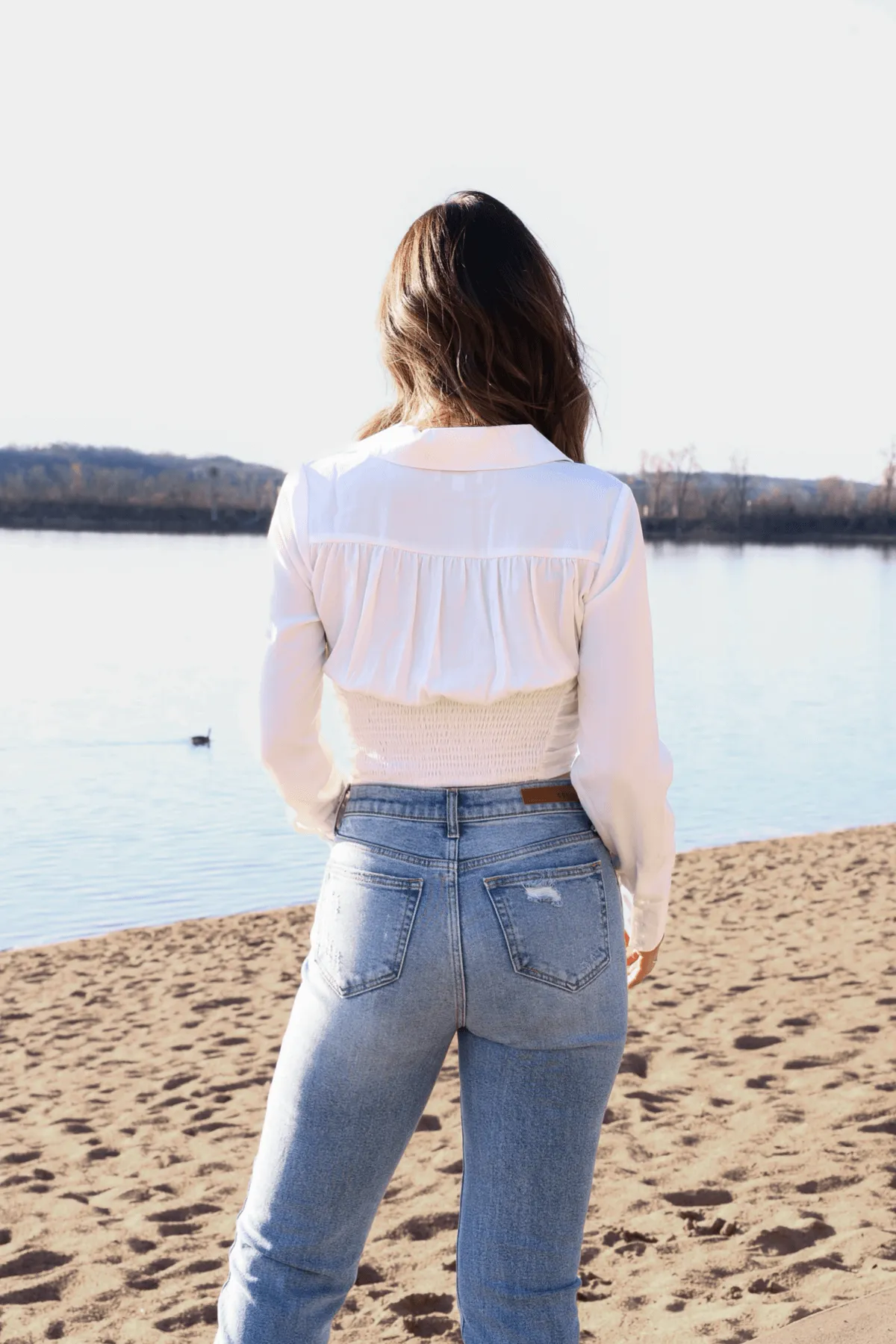 Bridal Bay White Cinched Long Sleeve Blouse