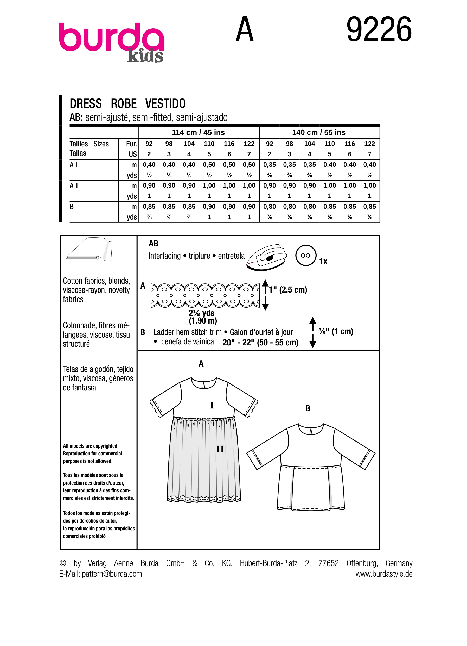 Burda Pattern B9226 Child's Dress