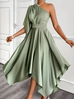 Caia | Elegant asymmetrical peplum dress with one shoulder