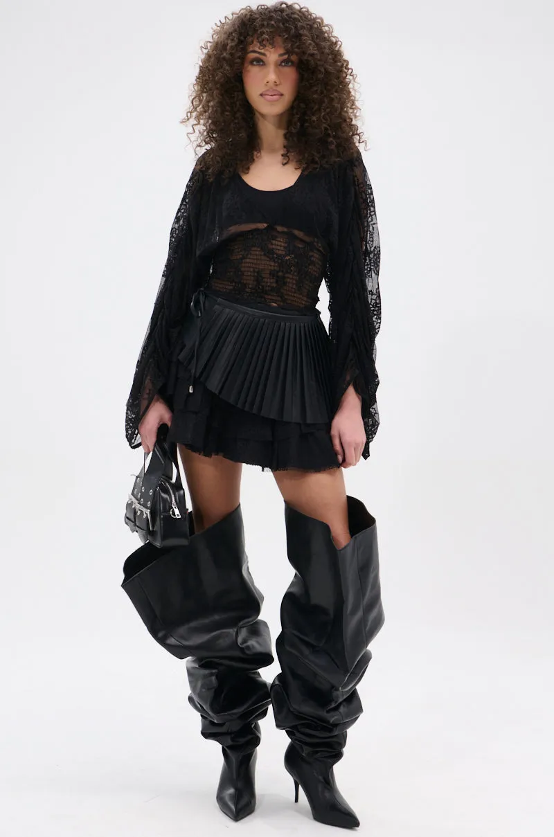 CAMILLA CROPPED RUCHED SLEEVE LACE TOP