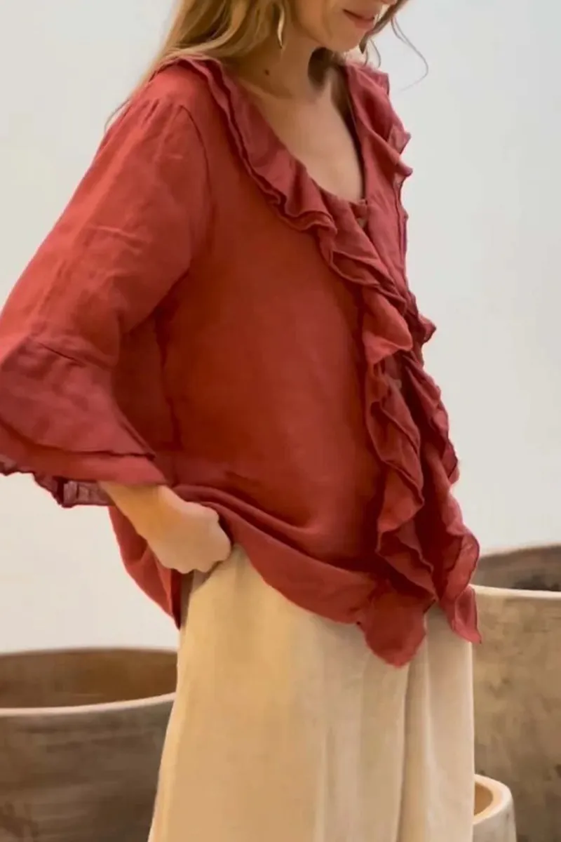 Casual Daily Ruffle V Neck Blouses(7 Colors)