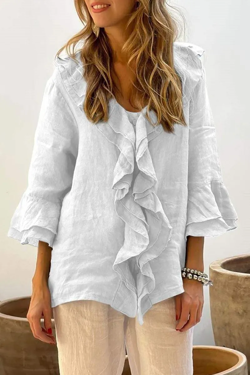 Casual Daily Ruffle V Neck Blouses(7 Colors)