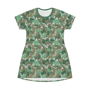 Catmaflage - Green - All Over Print T-Shirt Dress