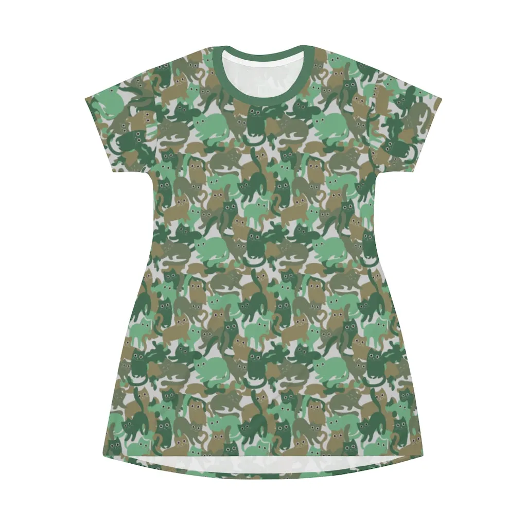 Catmaflage - Green - All Over Print T-Shirt Dress