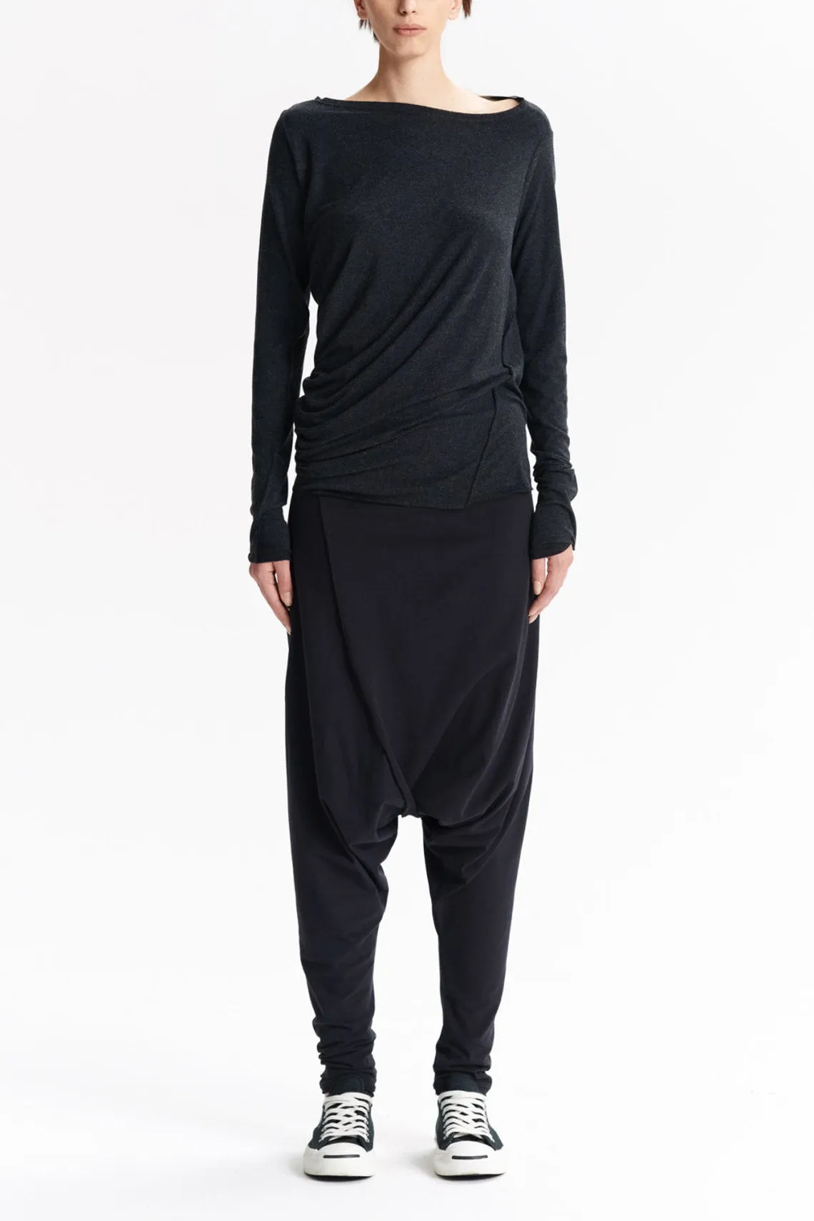 CHARCOAL DRAPED BOATNECK TOP