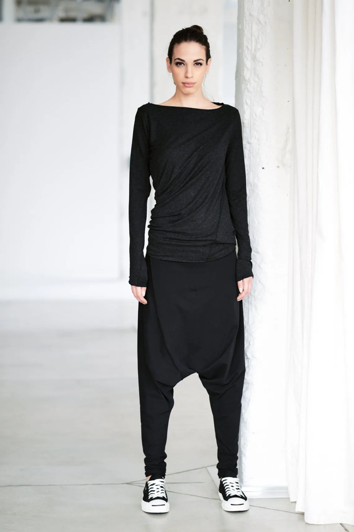 CHARCOAL DRAPED BOATNECK TOP