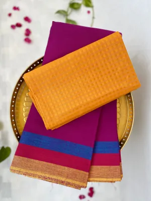 Checkered Mustard Cotton blouse  Magenta Practice Saree