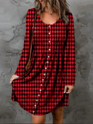 Christina Plaid Round Neck Long Sleeve Dress