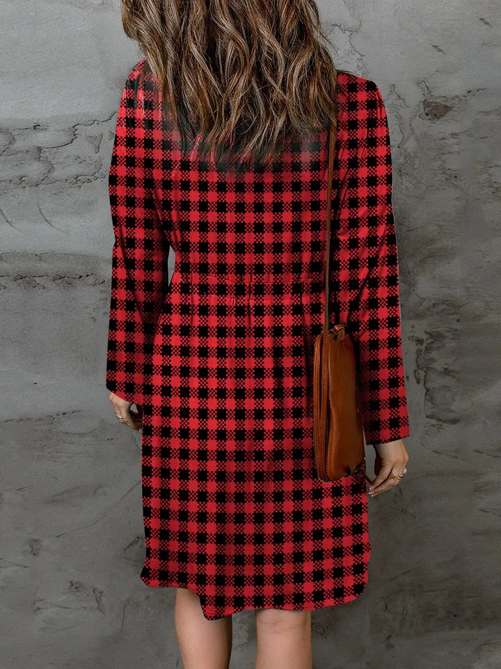 Christina Plaid Round Neck Long Sleeve Dress