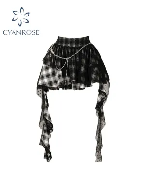 christmas outfit JazzHer Women's Patchwork Gothic A-line Plaid Skirt Aesthetic Vintage Y2k Punk Skirts Harajuku Korean Mini Emo Skirt 2000s Clothes 2025