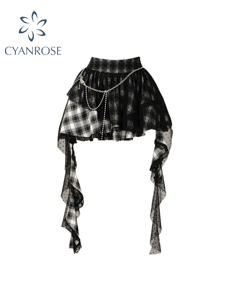 christmas outfit JazzHer Women's Patchwork Gothic A-line Plaid Skirt Aesthetic Vintage Y2k Punk Skirts Harajuku Korean Mini Emo Skirt 2000s Clothes 2025