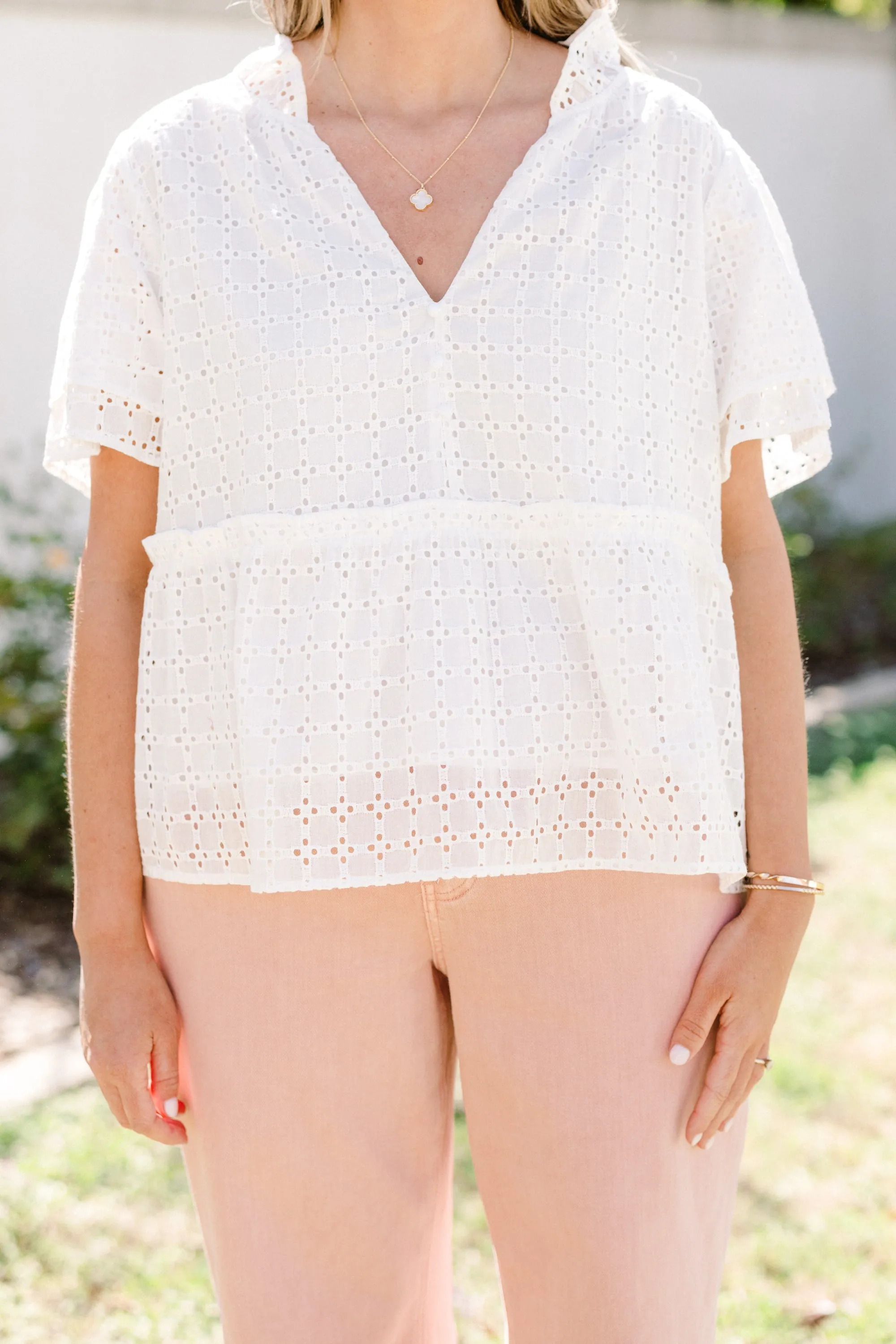 Coastal Love Top, White Eyelet