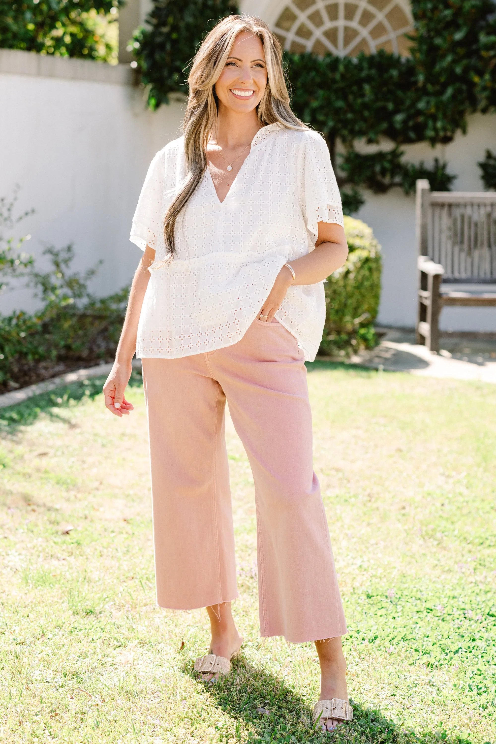 Coastal Love Top, White Eyelet