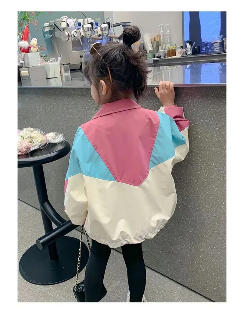 Colorblocking Jackets Spring Girls Fashion Thin Coats Autumn Children Clothes Big Kids Casual Zipper Outerwear